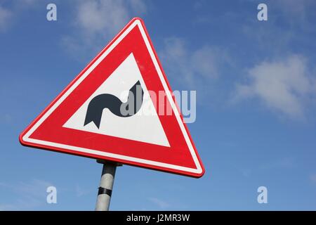Dutch road sign: double bend Stock Photo