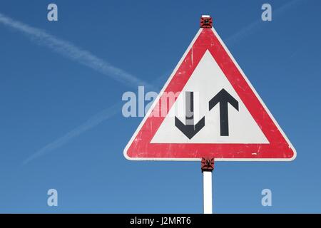 German road sign: two way traffic ahead Stock Photo