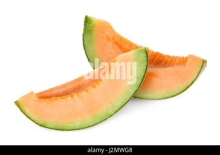 Slice cantaloupe melon isolated on white background. Stock Photo