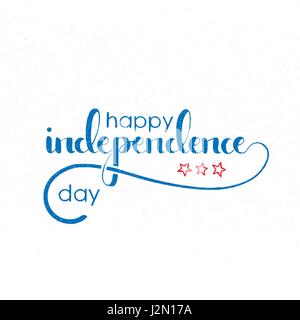 Happy Independence Day handwritten lettering. Fourth of July. Modern vector hand drawn calligraphy with grunge overlay texture over white background Stock Vector
