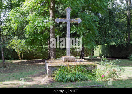 Memorial cross in Fleury, French village completely destroyed in First World War One Stock Photo