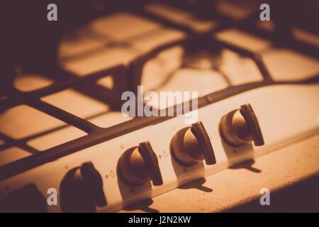 Close up image of the buttons on a stove. Stock Photo