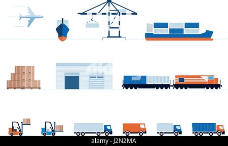 Vector global transportation and delivery symbol collection. Stock Vector