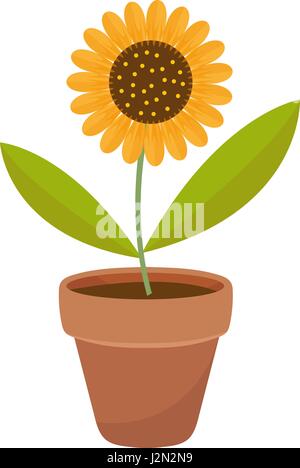Sunflower in a flowerpot. icon flat, cartoon style. Isolated on white background. Vector illustration, clip-art. Stock Vector
