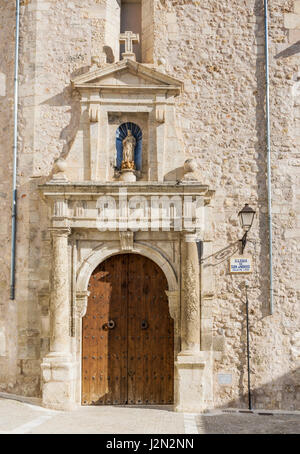 Entrance of sixteenth century Iglesia de San Andres, a church in the old town of Cuenca, Castilla La Mancha, Spain Stock Photo