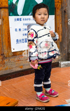 Matang, a Gejia Village in Guizhou, China.  Young Girl. Stock Photo