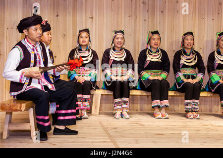 Zhaoxing, Guizhou, China.  Traditional Musical Performance by Members of Dong Ethnic Minority. Stock Photo