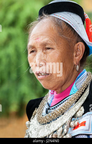 Matang, a Gejia Village in Guizhou, China.  Middle-aged Gejia Woman in Traditional Dress. Stock Photo