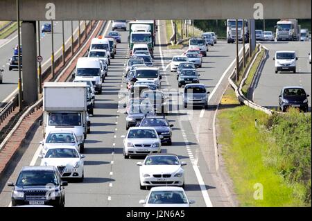 Traffic congestion on the City Bypass as seen from the bridge on the round-a-bout at the end of the Calder Ro Stock Photo