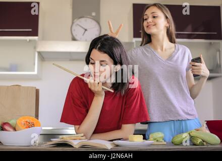 2 women friends having fun together Stock Photo