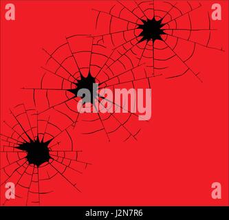 Three bullet holes in black line over a red background Stock Vector
