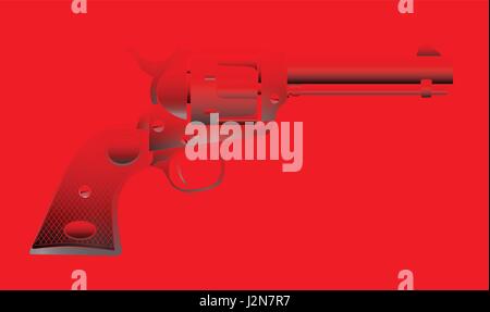 A wild west red hot six gun isolated over a red background Stock Vector