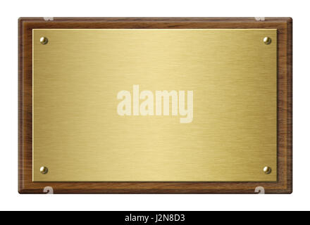 Wood frame with gold metal plaque 3d illustration Stock Photo