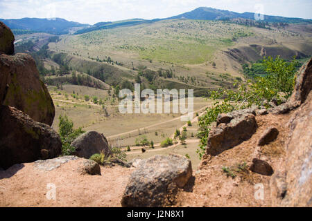 landscape with mountains, forest and a river in Siberia Stock Photo