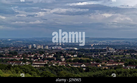 Cathkin Braes Country Park panorama of Castlemilk and Glasgow in the background Stock Photo