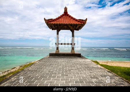 Canopies for praying on a beach in Bali Stock Photo