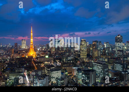 Tokyo at Nigh view of Tokyo tower, Tokyo city skyline, Tokyo Japan Stock Photo
