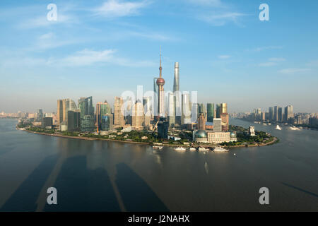Shanghai skyline panoramic view along Huangpu river at Shanghai Lujiazui Pudong central business center in Shanghai, China. Stock Photo