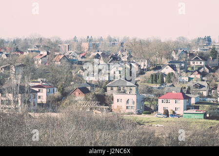 small town panoramic view from above. latvia. saldus - retro, vintage style look Stock Photo
