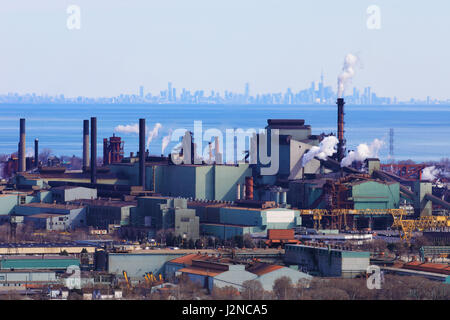 Hamilton from the Niagara escarpment with Toronto skyline Stock Photo