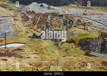 The abandoned Rhiw bach Slate Quarry near Blaenau Ffestiniog in North Wales opened in 1812 closed in 1952 one of many forgotten mines in the area Stock Photo