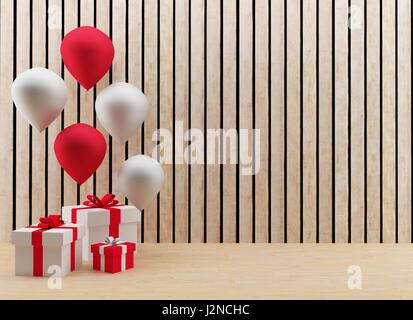 gift boxes with balloons festival and celebration in 3D render image Stock Photo