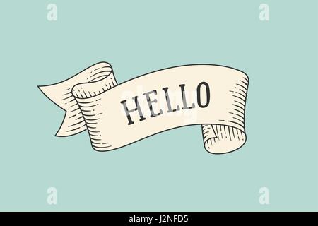 Greeting card with ribbon and word Hello Stock Vector
