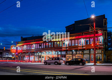 Shallowest commercial building in the world. Sam Kee building, Pender Street, Chinatown, Vancouver, British Columbia, Canada. Stock Photo