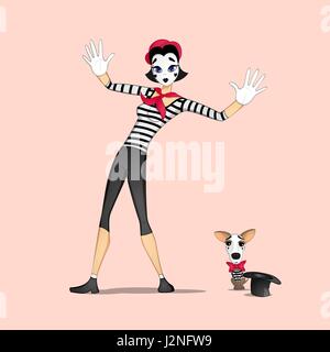 A girl mime performing a pantomime called behind an invisible wall Stock Vector