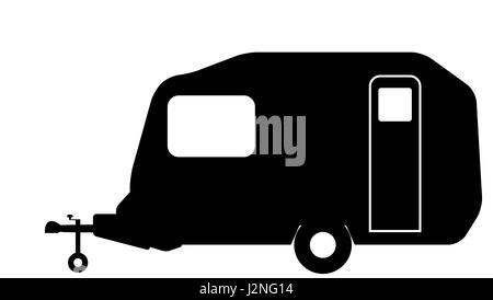 A very small retro pod style caravan silhouette isolated on a white background Stock Photo