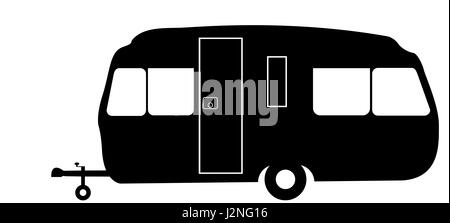 A retro style family caravan silhouette isolated on a white background Stock Photo