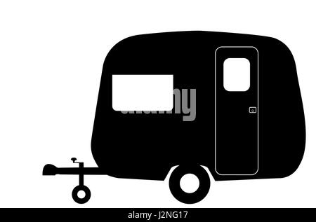 A tiny retro caravan silhouette isolated on a white background Stock Photo