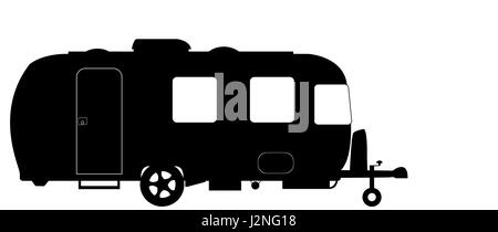 A large luxury caravan silhouette isolated on a white background Stock Photo