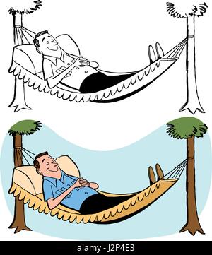 A man relaxes and takes a nap in his hammock. Stock Vector
