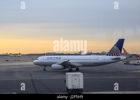 At newark airport, newark, NJ - December 31, 2016: United airlines airplane in the newark airport. Stock Photo