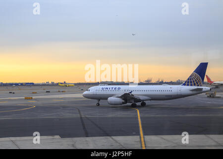 At newark airport, newark, NJ - December 31, 2016: United airlines airplane in the newark airport. Stock Photo