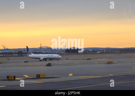 At newark airport, newark, NJ - December 31, 2016: United airlines airplane in the newark airport. Stock Photo