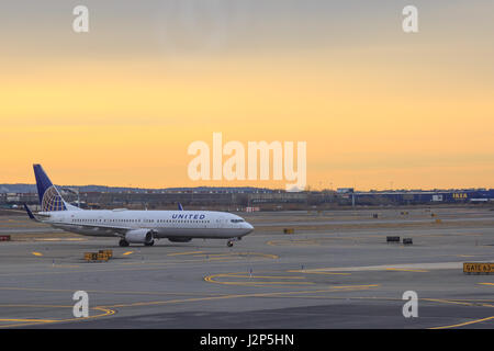 At newark airport, newark, NJ - December 31, 2016: United airlines airplane in the newark airport. Stock Photo