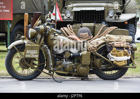 1942 Vintage Harley Davidson Military Model 42WLC Motorcycle at Bicester Heritage centre, Oxfordshire, England Stock Photo