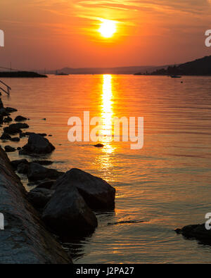 Sunset over Lake Balaton in Zamardi, Hungary Stock Photo