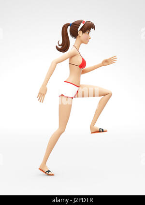 Ambitious, Athletic and Confident Jenny - 3D Cartoon Female Character Model - in Ambitious Pursuit Climbs Up Running Athlete Stock Photo