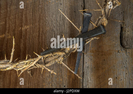 rusty nails on crown of thorns Stock Photo