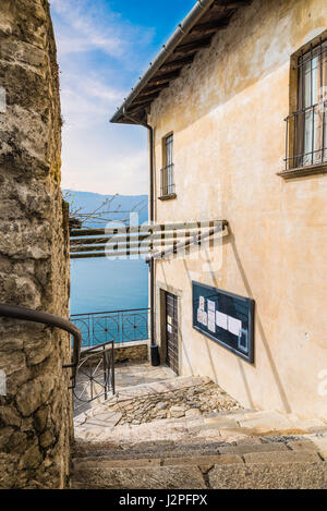 Hermitage of Santa Caterina del Sasso (Eremo of XIII century) on lake Maggiore, Italy. The entrance Stock Photo