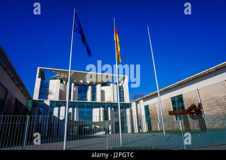 BERLIN, GERMANY - MARCH 18, 2015: German Chancellery (Bundeskanzleramt) is a federal agency serving the executive office of the Chancellor in Berlin,  Stock Photo