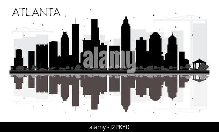 Atlanta City skyline black and white silhouette with reflections. Vector illustration. Simple flat concept for tourism presentation, banner Stock Vector