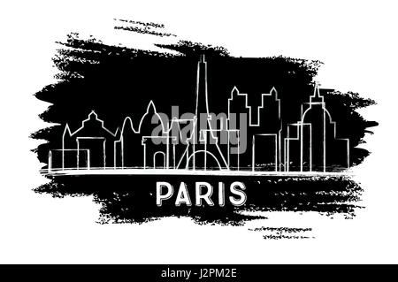 Paris Skyline Silhouette. Hand Drawn Sketch. Business Travel and Tourism Concept with Historic Architecture. Stock Vector