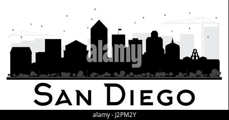 San Diego City skyline black and white silhouette. Vector illustration. Simple flat concept for tourism presentation, banner, placard or web site. Stock Vector