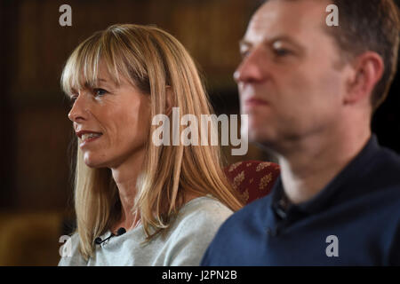 Kate and Gerry McCann, whose daughter Madeleine disappeared from a holiday flat in Portugal ten years ago, during an interview with the BBC's Fiona Bruce at Prestwold Hall in Loughborough. Stock Photo