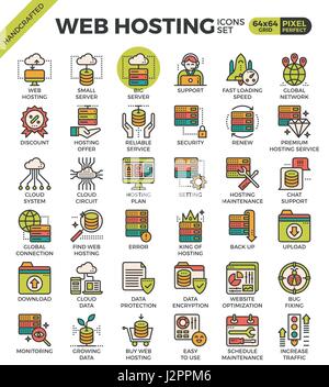 Web hosting concept detailed line icons set in modern line icon style concept for ui, ux, web, app design Stock Vector