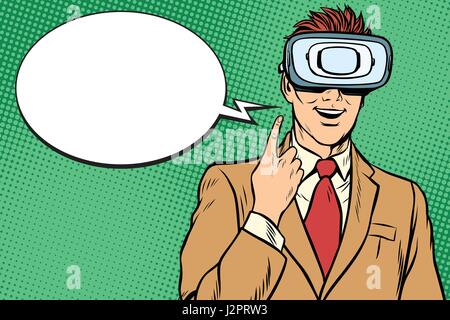 Businessman in VR glasses, the idea Stock Vector